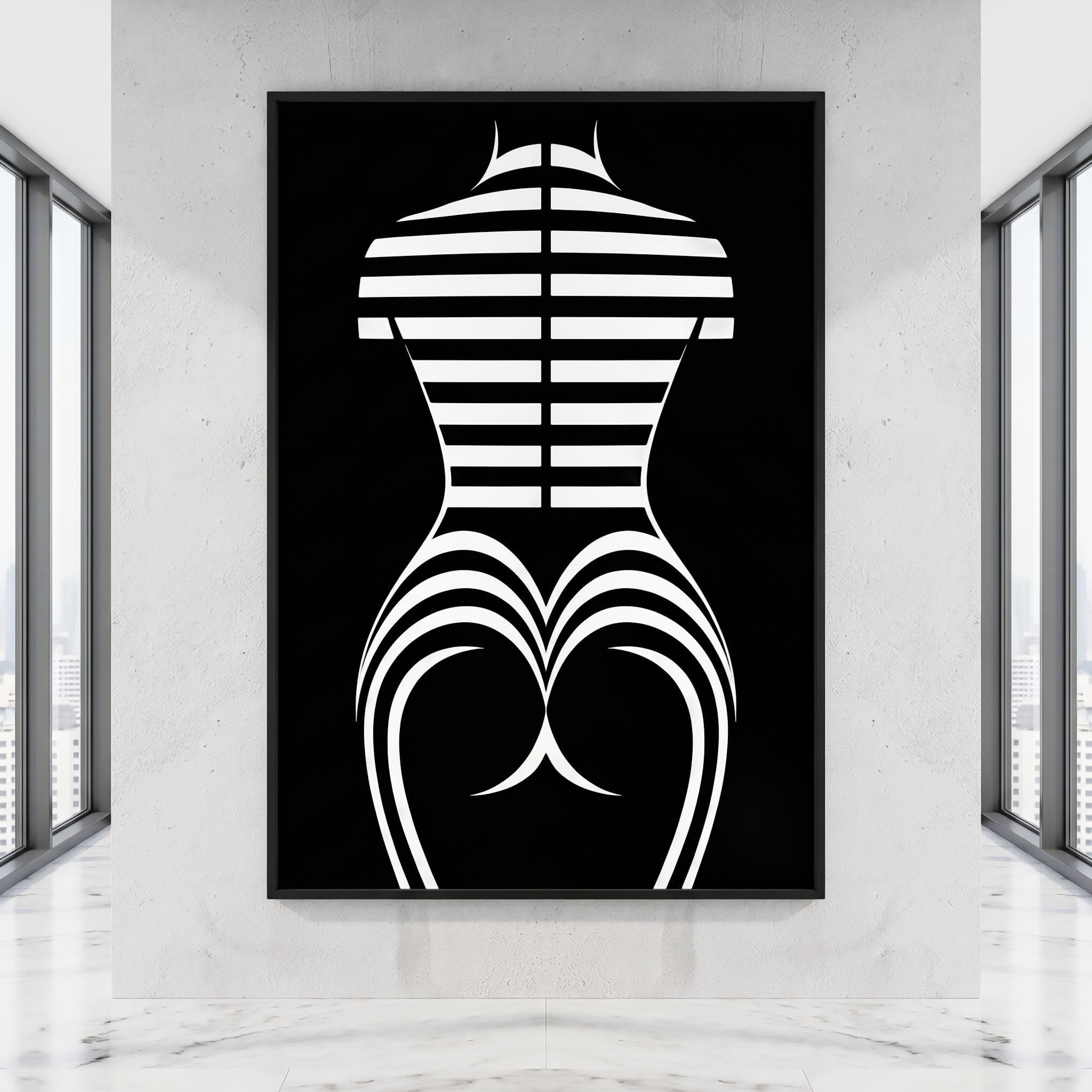 UNDERSCORE | Minimalist Female Figure Op Art Print | Black and White Modern Abstract Wall Art