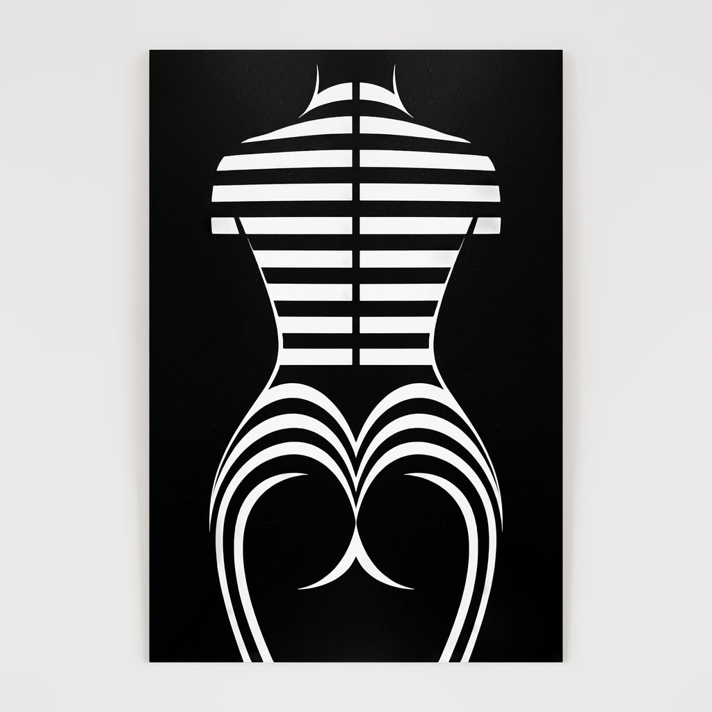UNDERSCORE | Minimalist Female Figure Op Art Print | Black and White Modern Abstract Wall Art