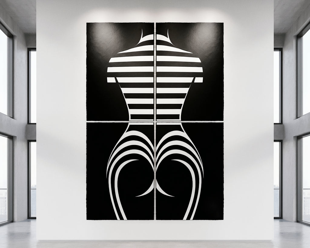 UNDERSCORE | Modern Minimalist B&W Female Op Art | Luxury Multi-Print Wall Art