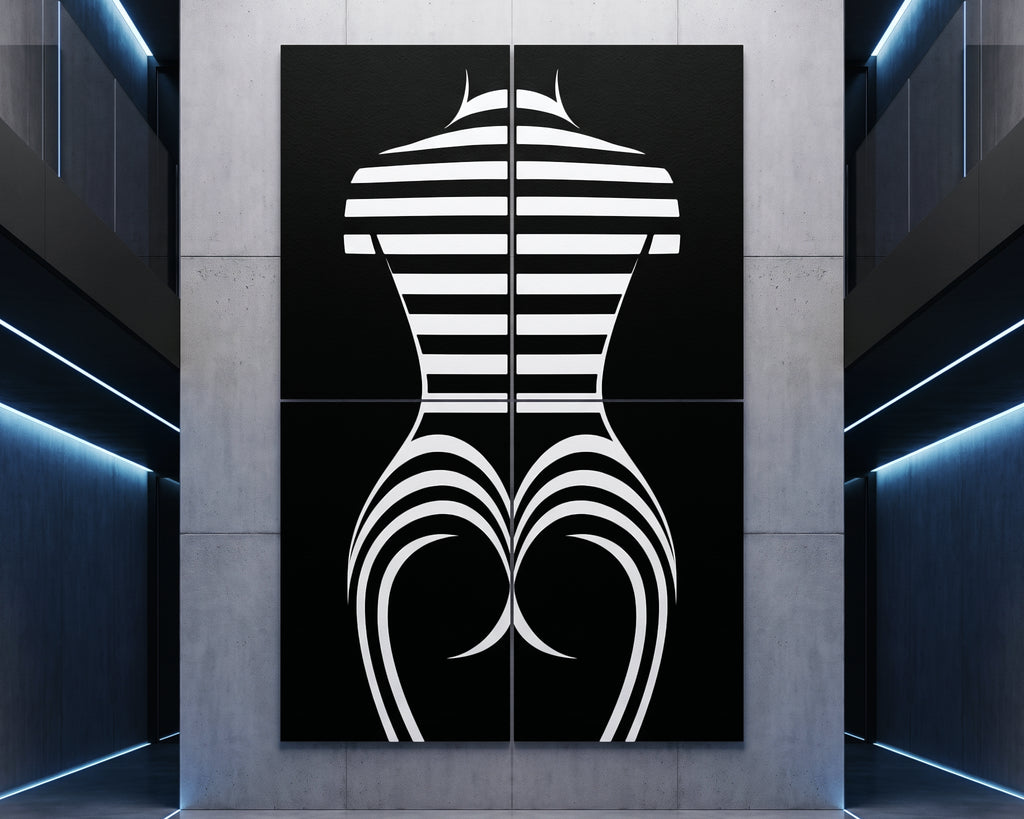 UNDERSCORE | Modern Minimalist B&W Female Op Art | Luxury Multi-Print Wall Art