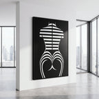 UNDERSCORE | Minimalist Female Figure Op Art Print | Black and White Modern Abstract Wall Art