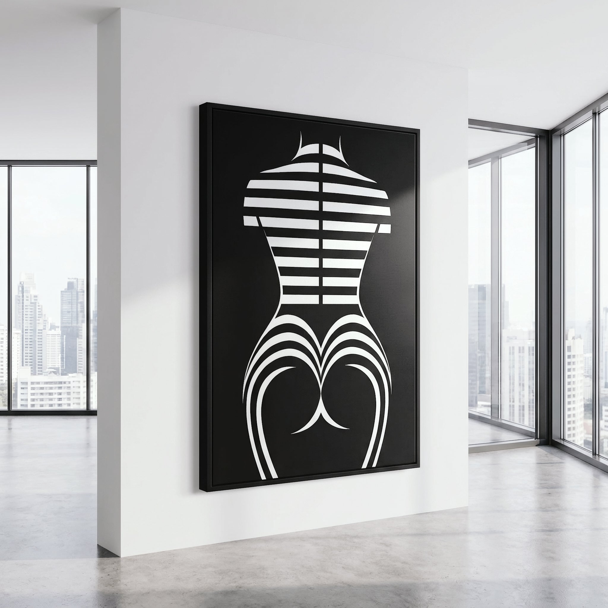 UNDERSCORE | Minimalist Female Figure Op Art Print | Black and White Modern Abstract Wall Art