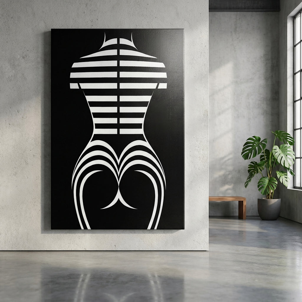 UNDERSCORE | Minimalist Female Figure Op Art Print | Black and White Modern Abstract Wall Art