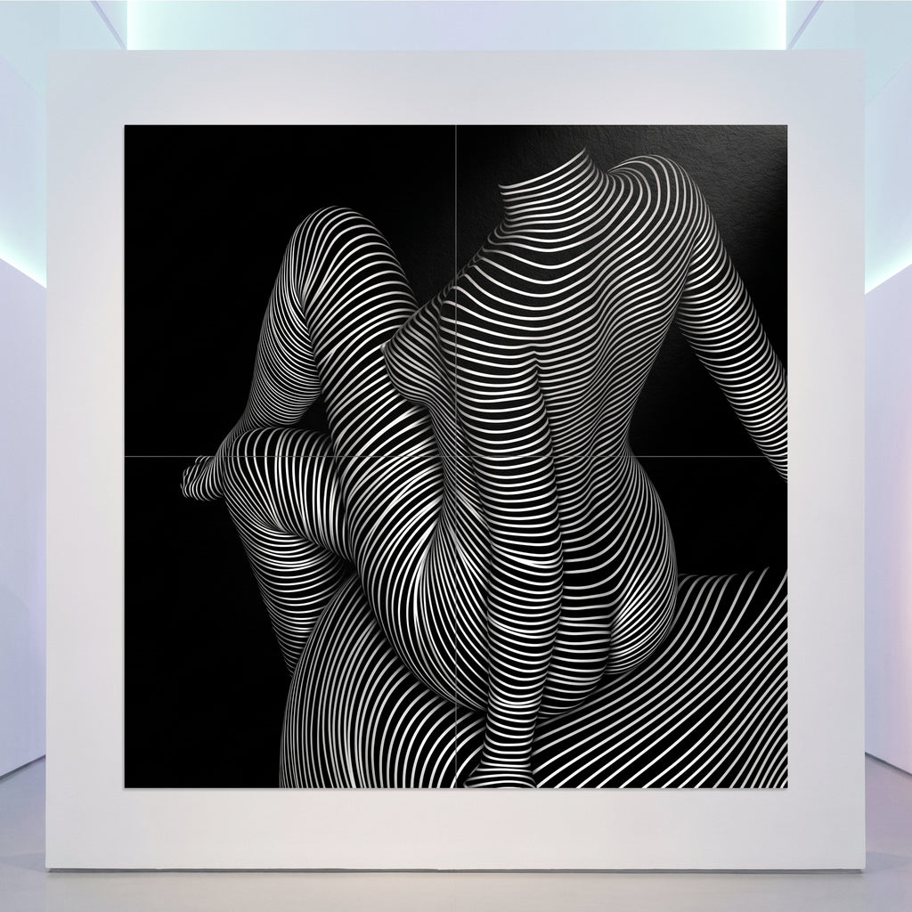 VERTIGO | Hypnotic Striped Minimalist Female Body Op Art | Luxury Multi-Print Wall Art
