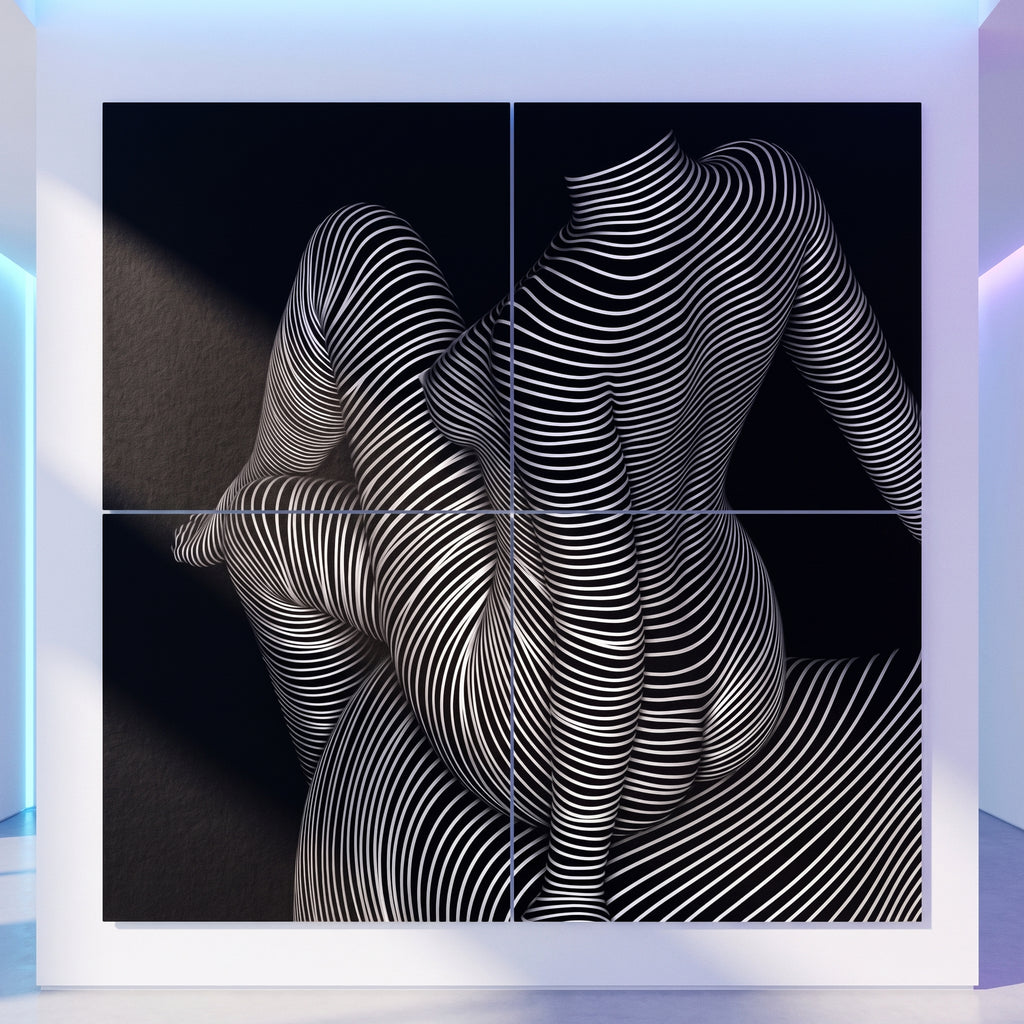 VERTIGO | Hypnotic Striped Minimalist Female Body Op Art | Luxury Multi-Print Wall Art
