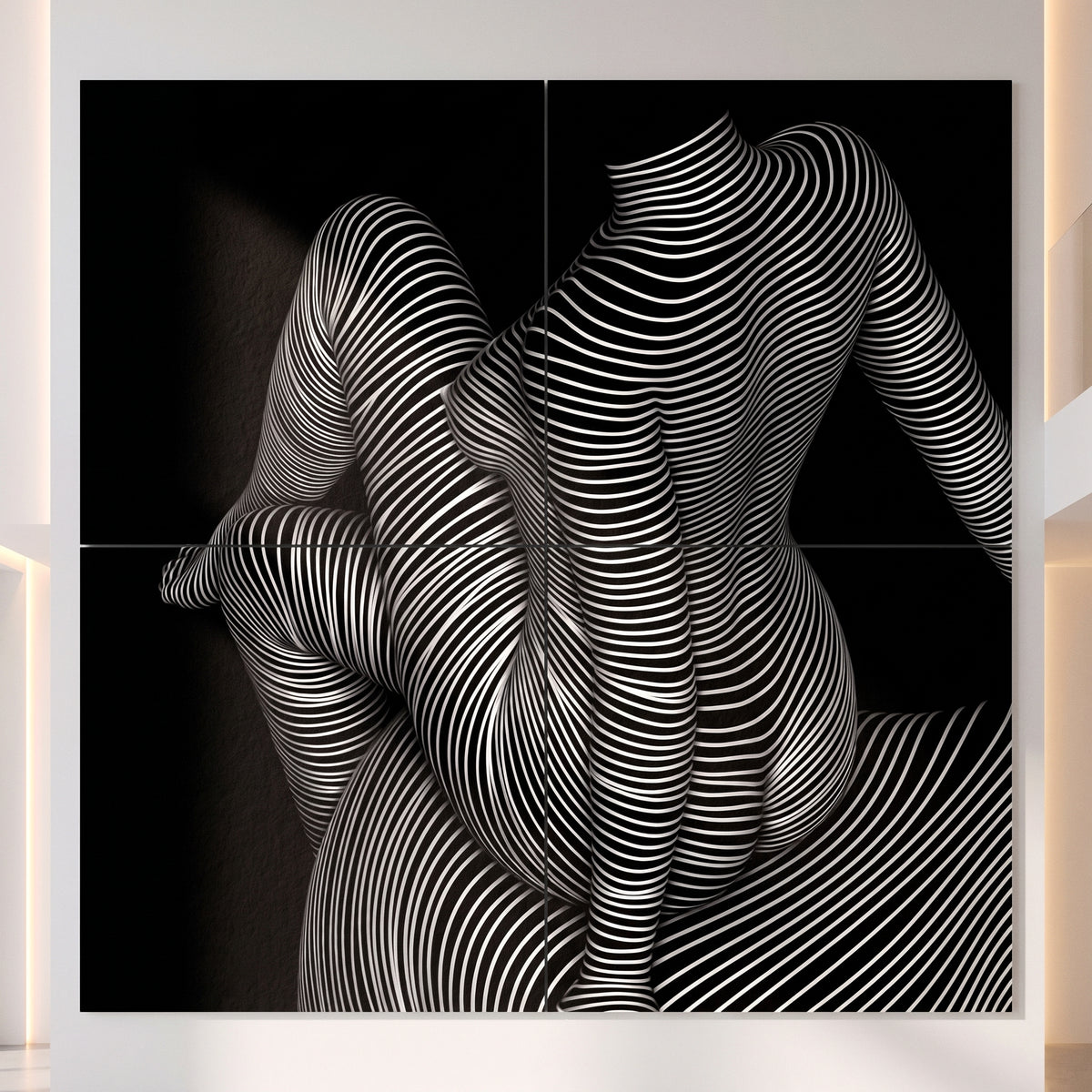 VERTIGO | Hypnotic Striped Minimalist Female Body Op Art | Luxury Multi-Print Wall Art