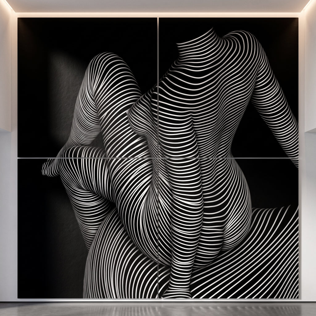 VERTIGO | Hypnotic Striped Minimalist Female Body Op Art | Luxury Multi-Print Wall Art