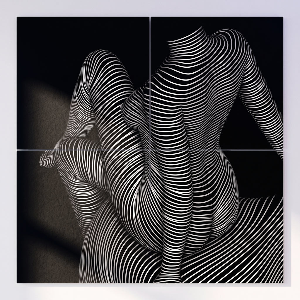 VERTIGO | Hypnotic Striped Minimalist Female Body Op Art | Luxury Multi-Print Wall Art