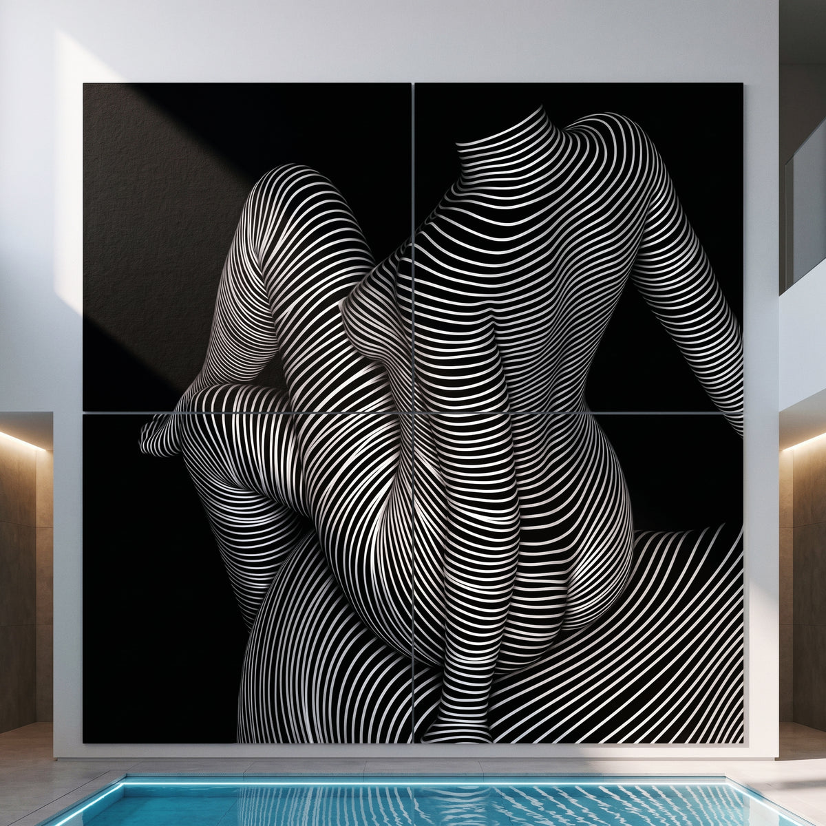 VERTIGO | Hypnotic Striped Minimalist Female Body Op Art | Luxury Multi-Print Wall Art