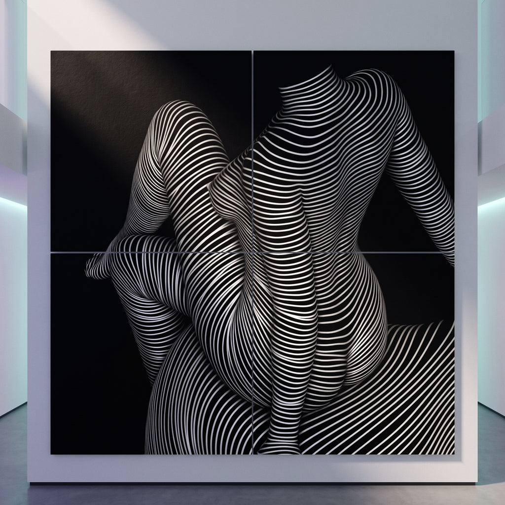VERTIGO | Hypnotic Striped Minimalist Female Body Op Art | Luxury Multi-Print Wall Art