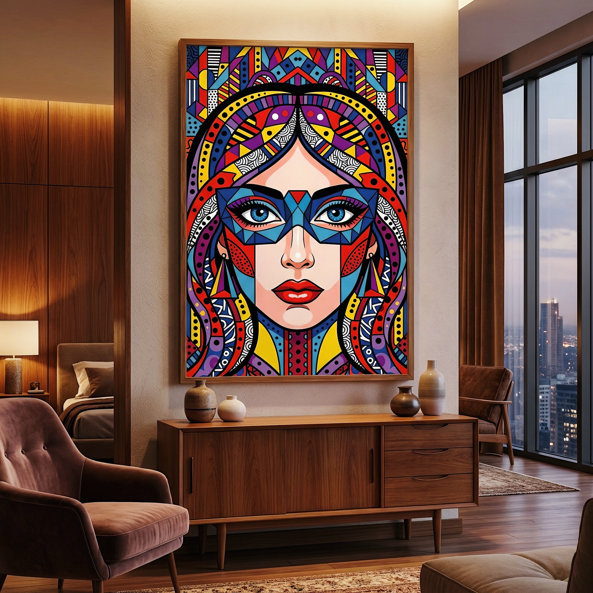 VIXEN | Masked Female Pop Art Portrait | Vibrant Maximalist Wall Art Print