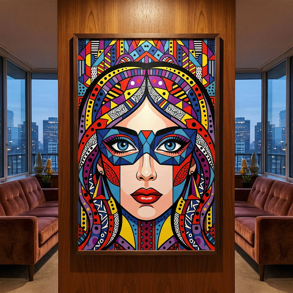 VIXEN | Masked Female Pop Art Portrait | Vibrant Maximalist Wall Art Print