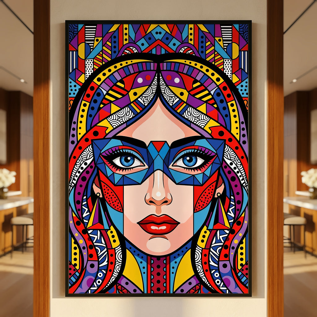 VIXEN | Masked Female Pop Art Portrait | Vibrant Maximalist Wall Art Print