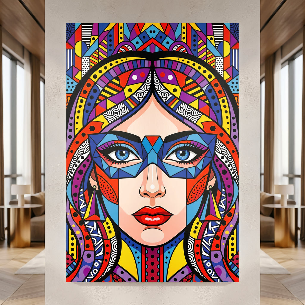 VIXEN | Masked Female Pop Art Portrait | Vibrant Maximalist Wall Art Print
