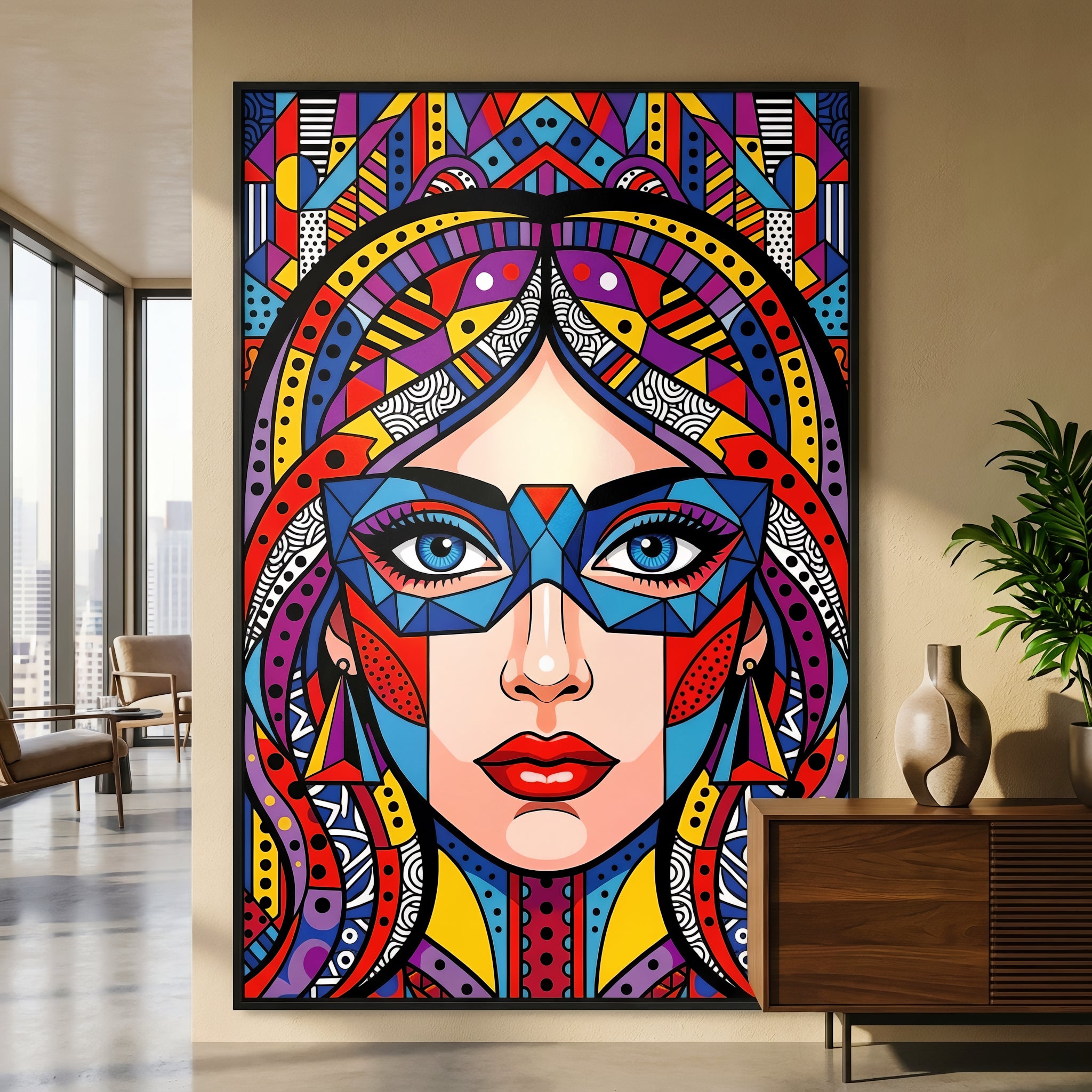 VIXEN | Masked Female Pop Art Portrait | Vibrant Maximalist Wall Art Print