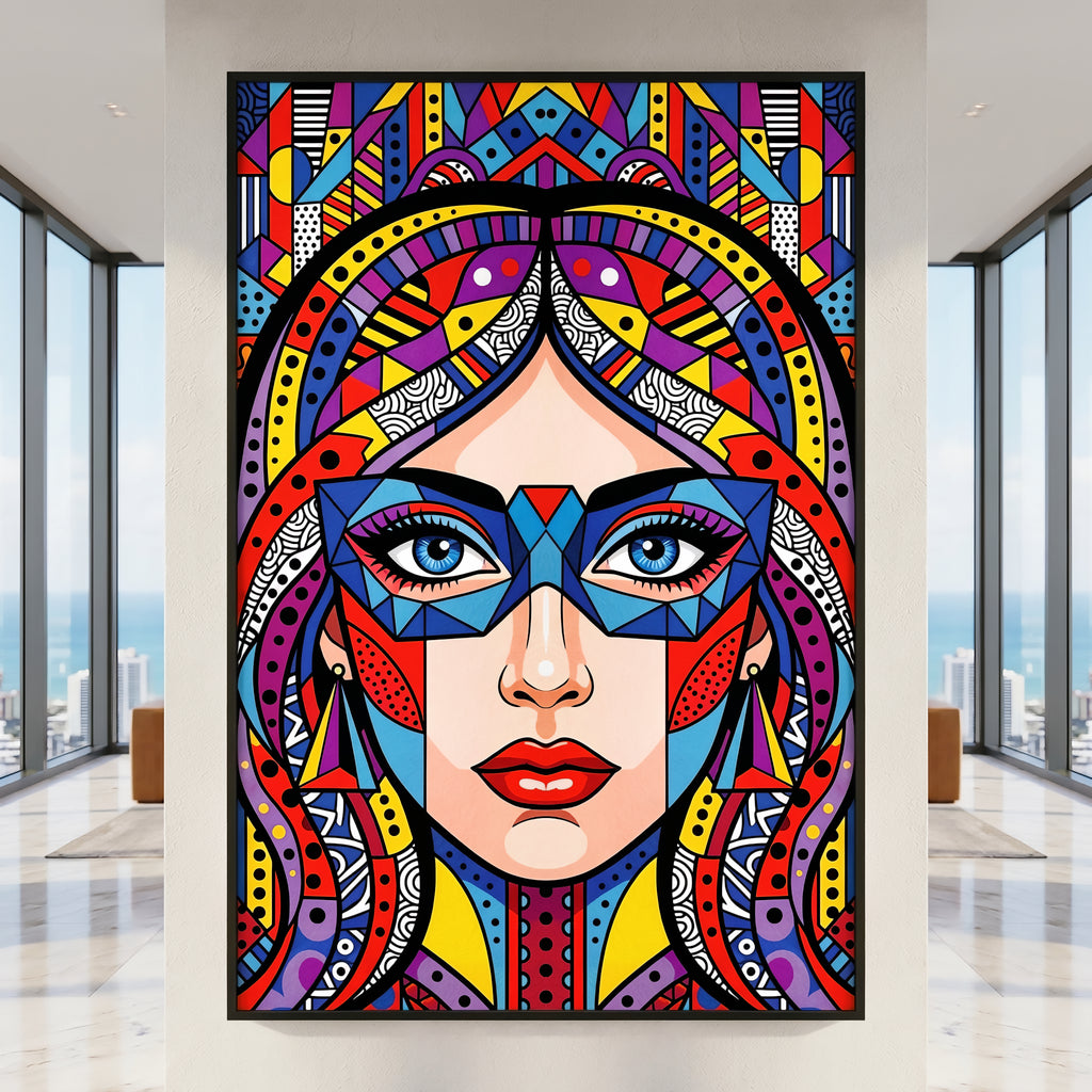 VIXEN | Masked Female Pop Art Portrait | Vibrant Maximalist Wall Art Print
