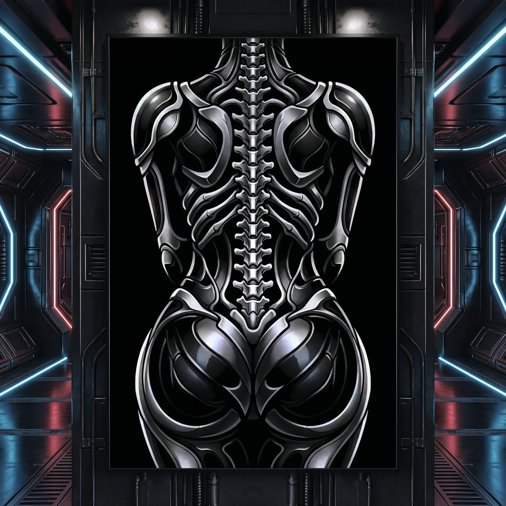 XENIA | Metallic Alien Female Cybernetic Body Wall Art | Luxury Gothic Op Art Print