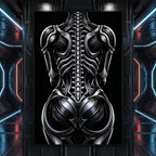 XENIA | Metallic Alien Female Cybernetic Body Wall Art | Luxury Gothic Op Art Print