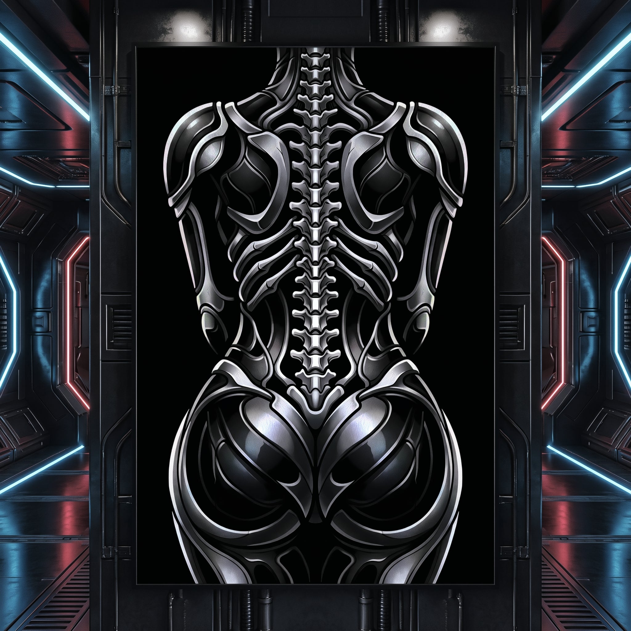 XENIA | Metallic Alien Female Cybernetic Body Wall Art | Luxury Gothic Op Art Print
