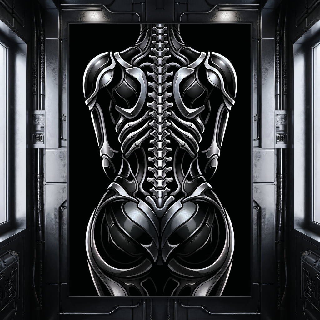 XENIA | Metallic Alien Female Cybernetic Body Wall Art | Luxury Gothic Op Art Print