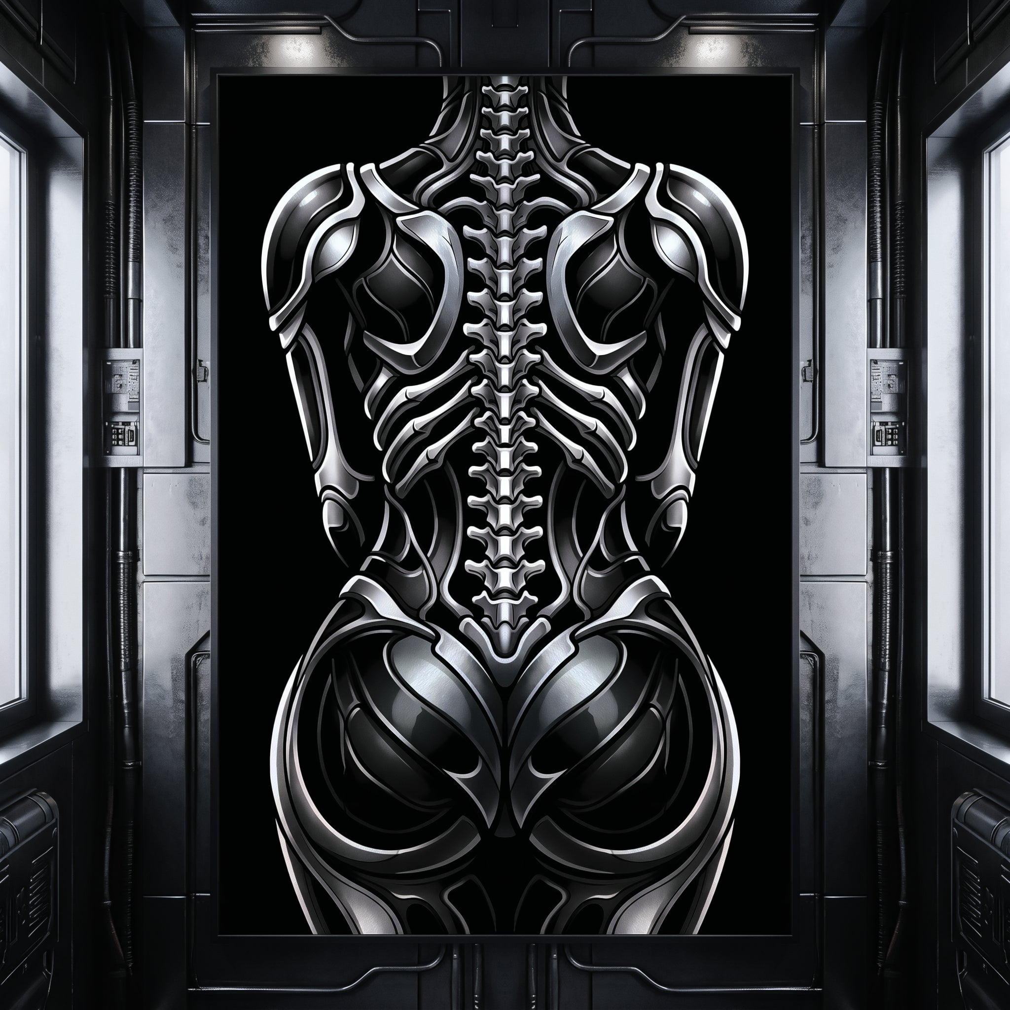 XENIA | Metallic Alien Female Cybernetic Body Wall Art | Luxury Gothic Op Art Print
