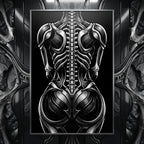 XENIA | Metallic Alien Female Cybernetic Body Wall Art | Luxury Gothic Op Art Print