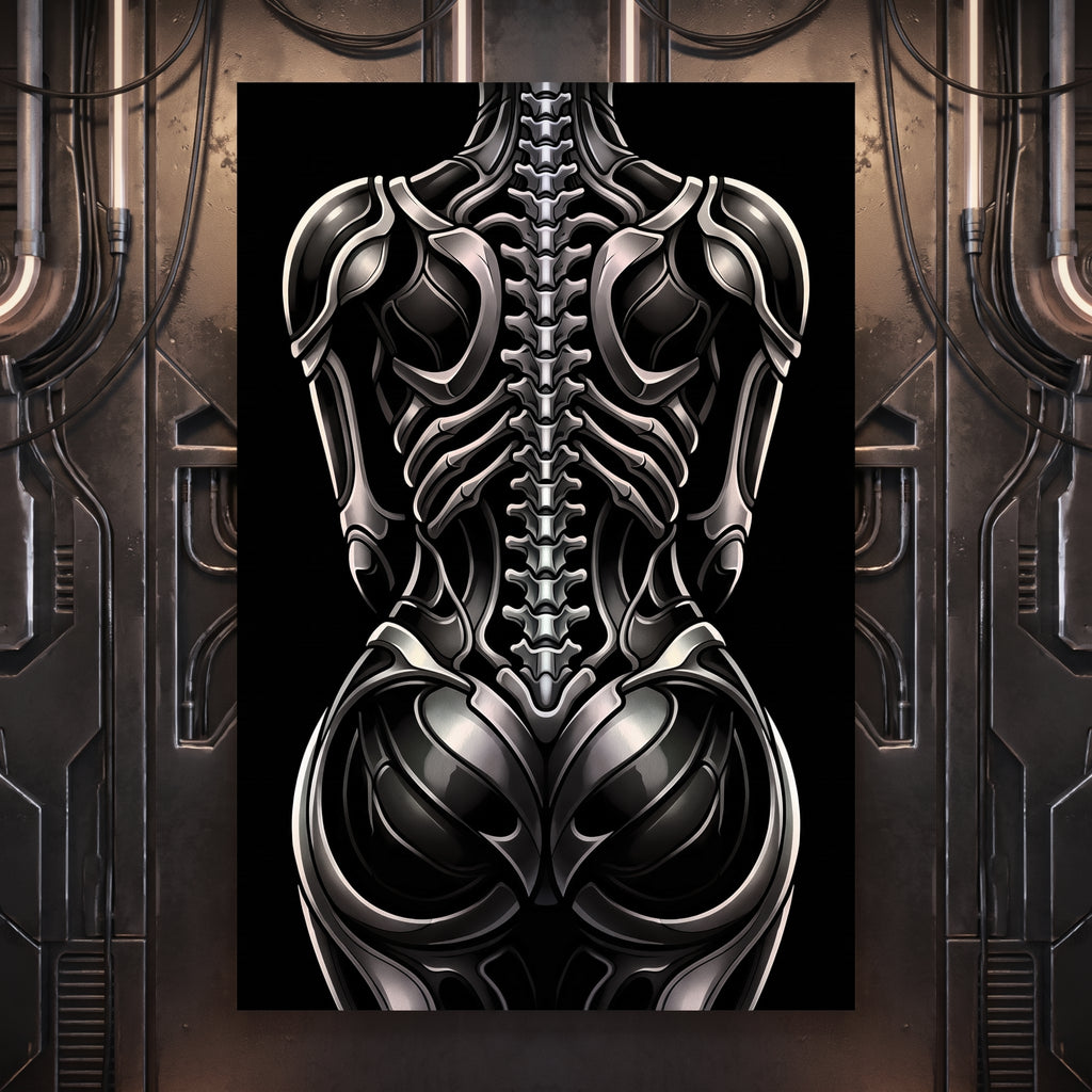 XENIA | Metallic Alien Female Cybernetic Body Wall Art | Luxury Gothic Op Art Print