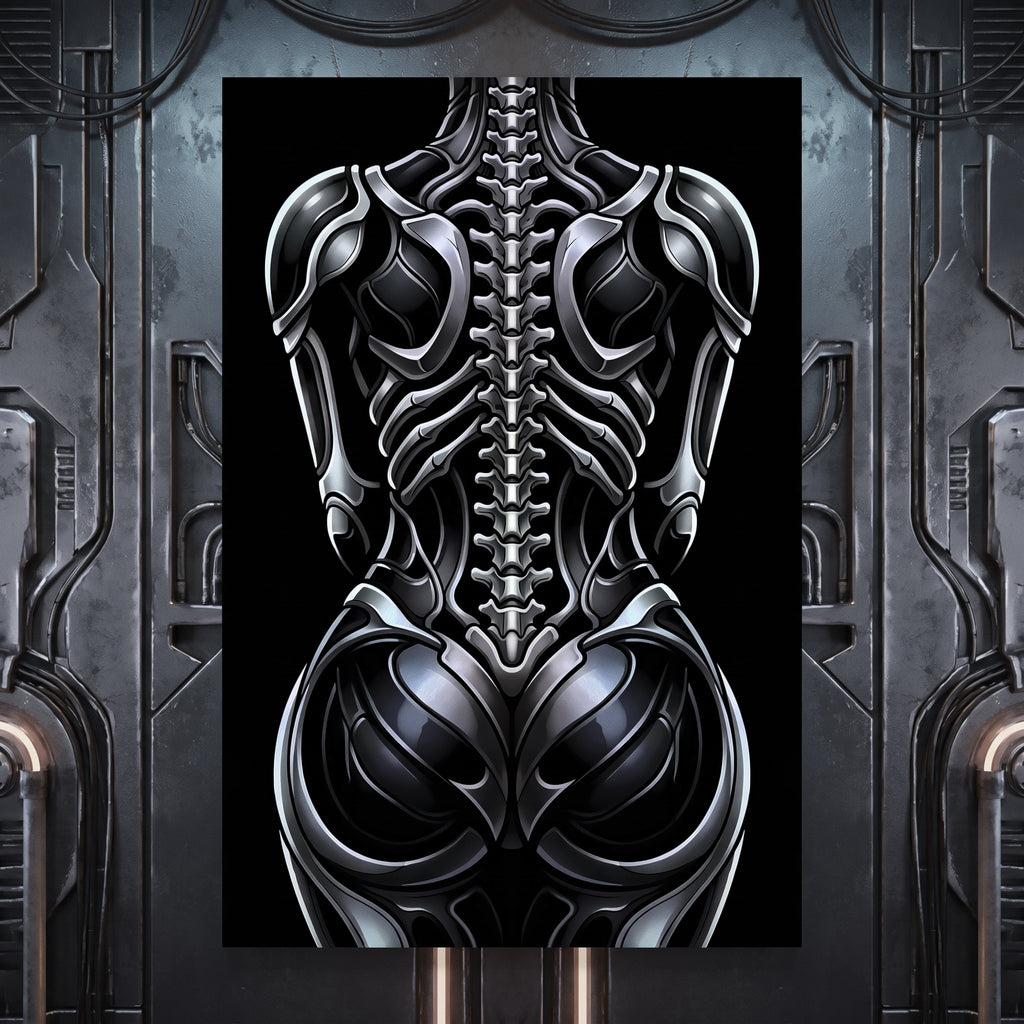 XENIA | Metallic Alien Female Cybernetic Body Wall Art | Luxury Gothic Op Art Print