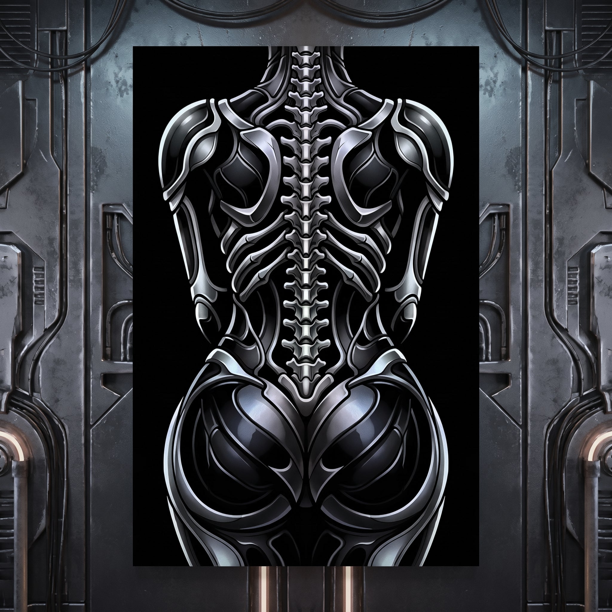 XENIA | Metallic Alien Female Cybernetic Body Wall Art | Luxury Gothic Op Art Print