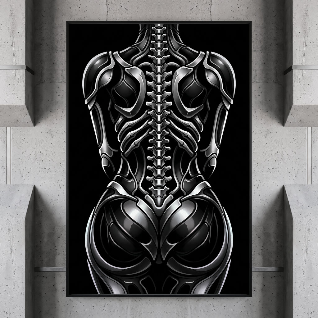 XENIA | Metallic Alien Female Cybernetic Body Wall Art | Luxury Gothic Op Art Print