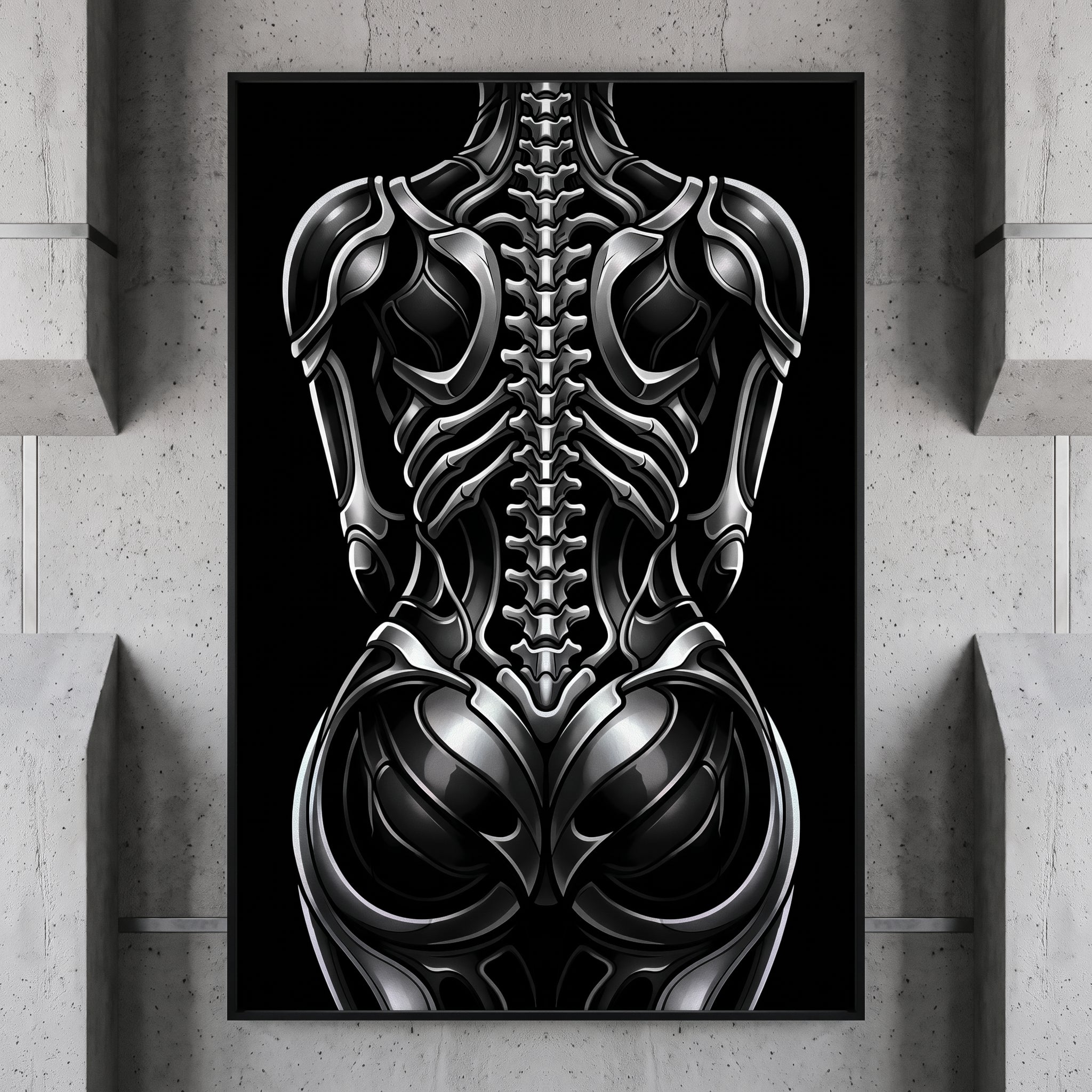 XENIA | Metallic Alien Female Cybernetic Body Wall Art | Luxury Gothic Op Art Print