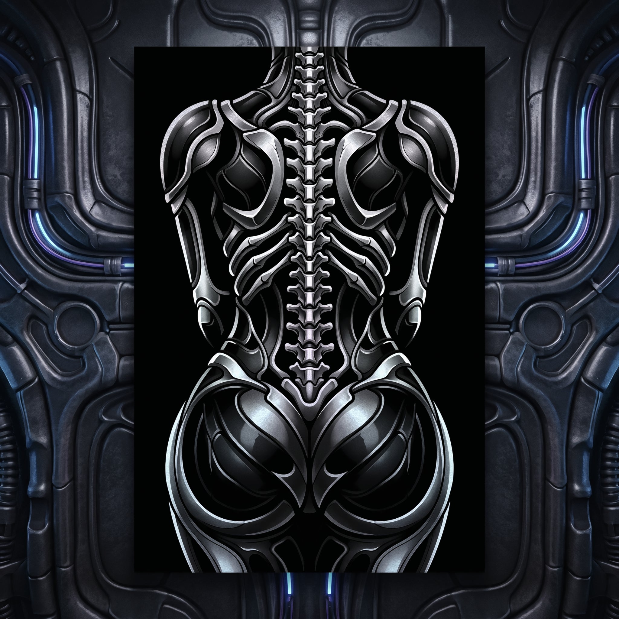 XENIA | Metallic Alien Female Cybernetic Body Wall Art | Luxury Gothic Op Art Print