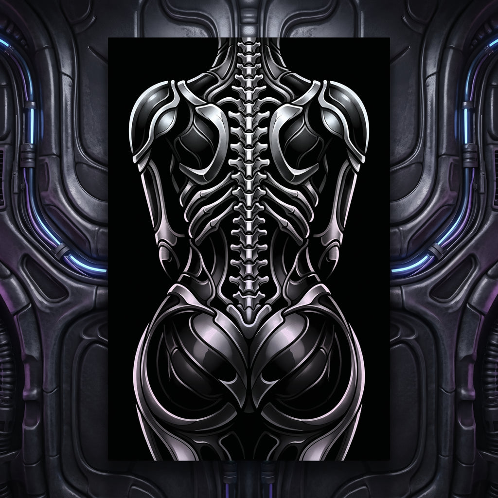 XENIA | Metallic Alien Female Cybernetic Body Wall Art | Luxury Gothic Op Art Print