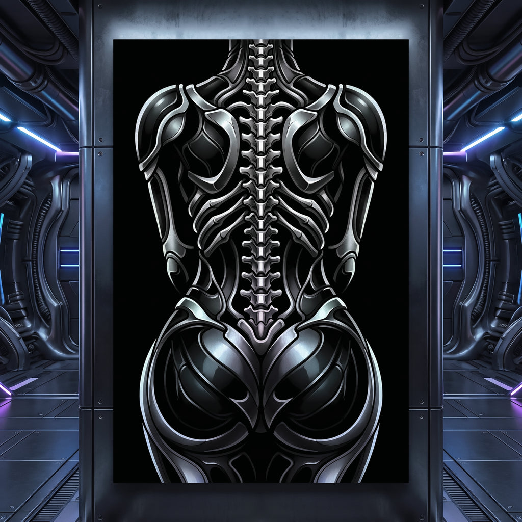 XENIA | Metallic Alien Female Cybernetic Body Wall Art | Luxury Gothic Op Art Print