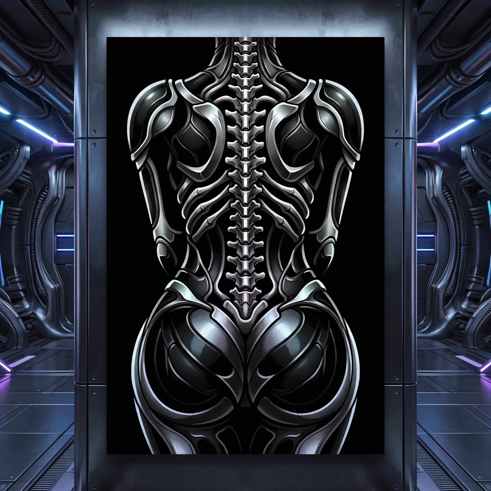 XENIA | Metallic Alien Female Cybernetic Body Wall Art | Luxury Gothic Op Art Print