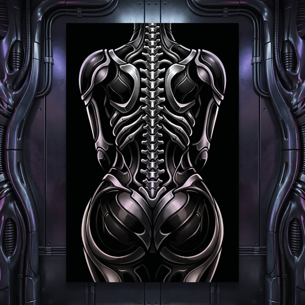 XENIA | Metallic Alien Female Cybernetic Body Wall Art | Luxury Gothic Op Art Print