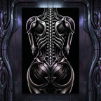 XENIA | Metallic Alien Female Cybernetic Body Wall Art | Luxury Gothic Op Art Print