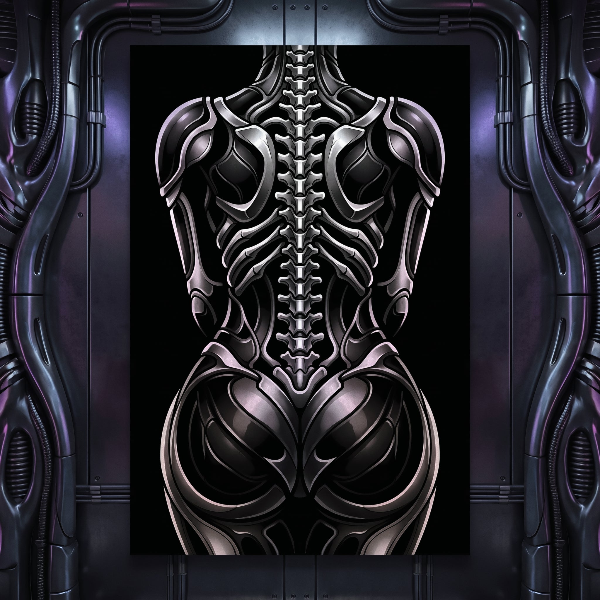 XENIA | Metallic Alien Female Cybernetic Body Wall Art | Luxury Gothic Op Art Print
