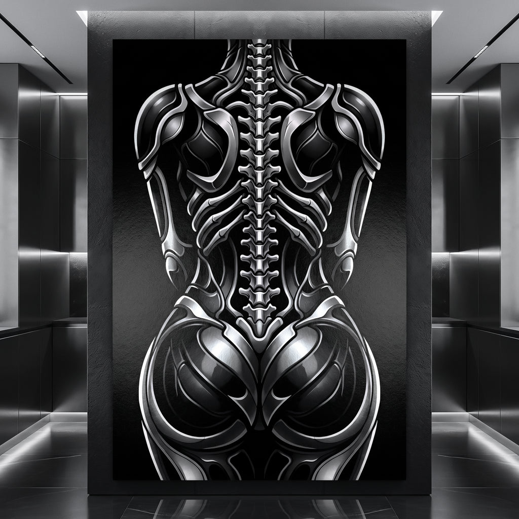XENIA | Metallic Alien Female Cybernetic Body Wall Art | Luxury Gothic Op Art Print
