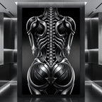 XENIA | Metallic Alien Female Cybernetic Body Wall Art | Luxury Gothic Op Art Print