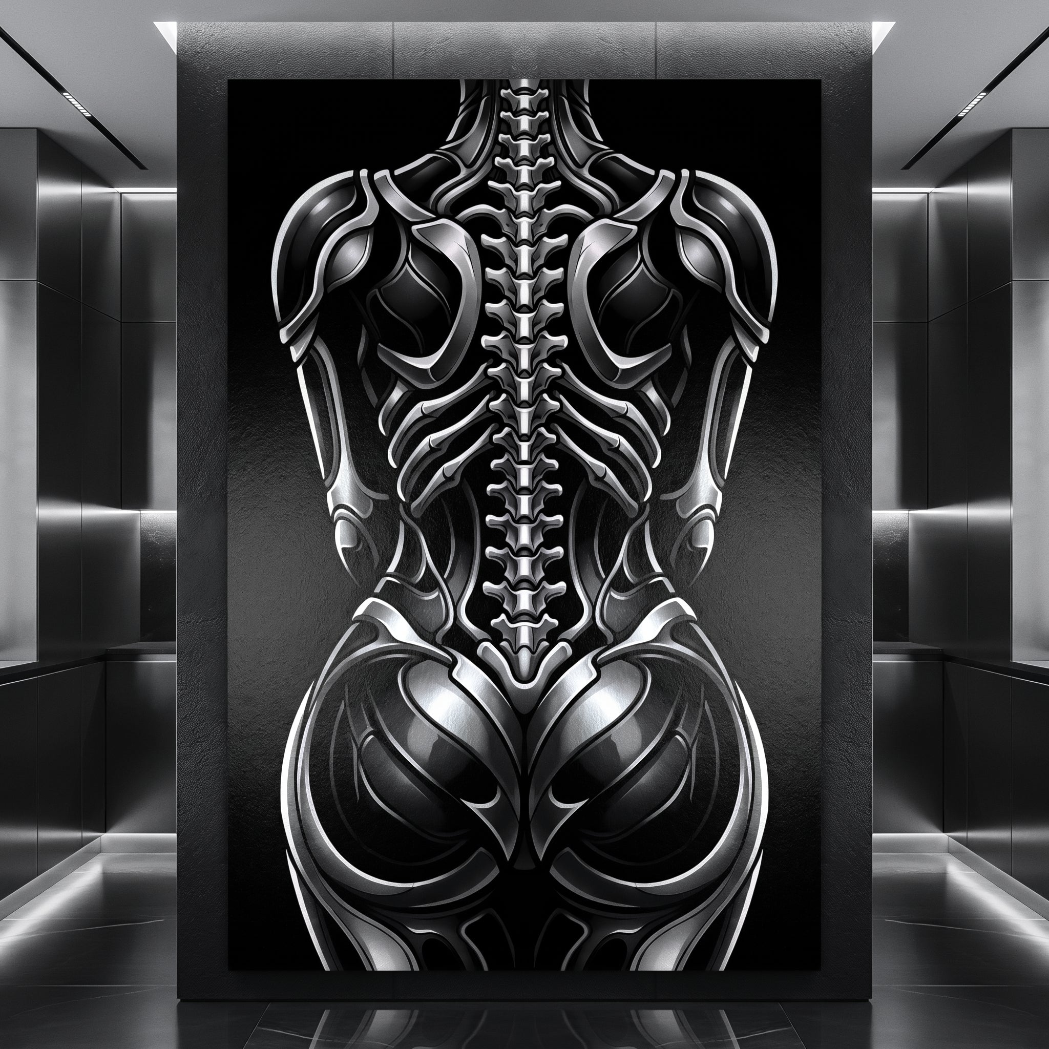 XENIA | Metallic Alien Female Cybernetic Body Wall Art | Luxury Gothic Op Art Print