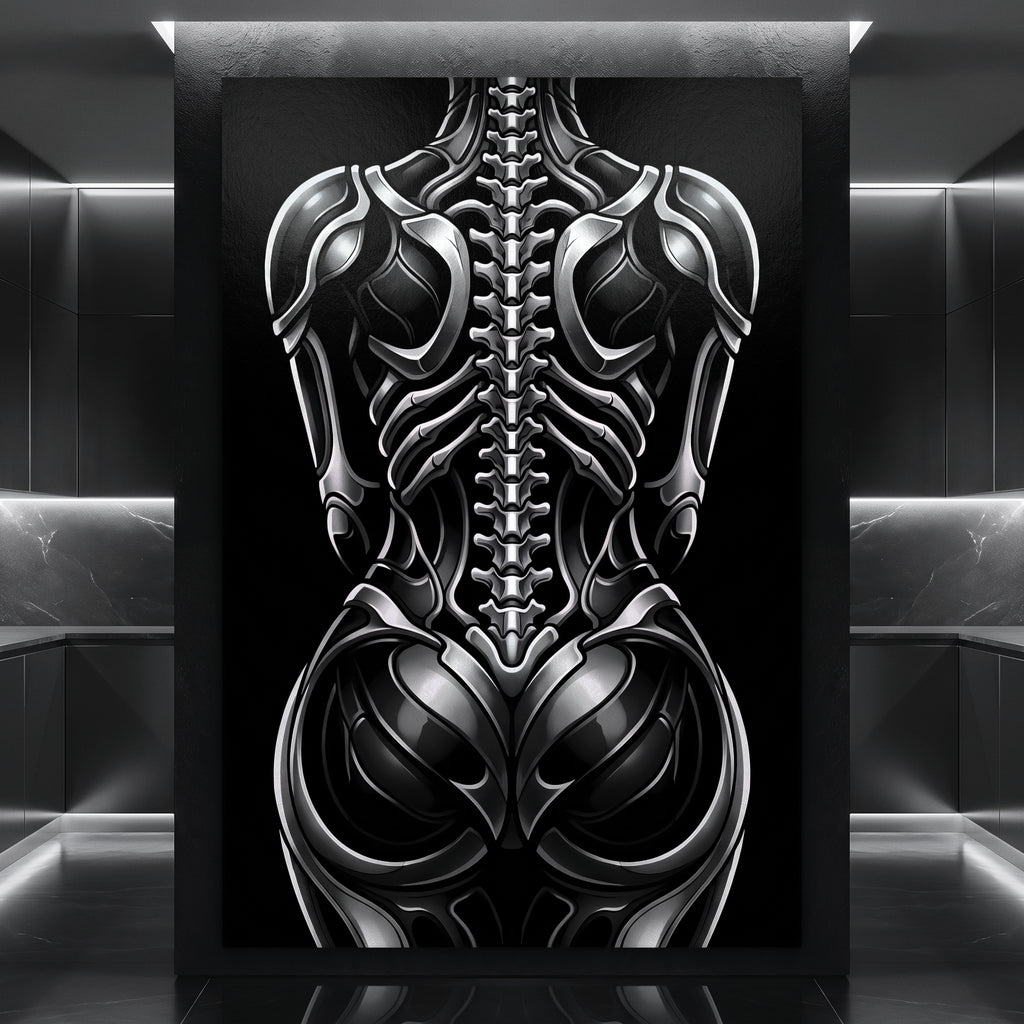 XENIA | Metallic Alien Female Cybernetic Body Wall Art | Luxury Gothic Op Art Print