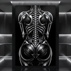 XENIA | Metallic Alien Female Cybernetic Body Wall Art | Luxury Gothic Op Art Print