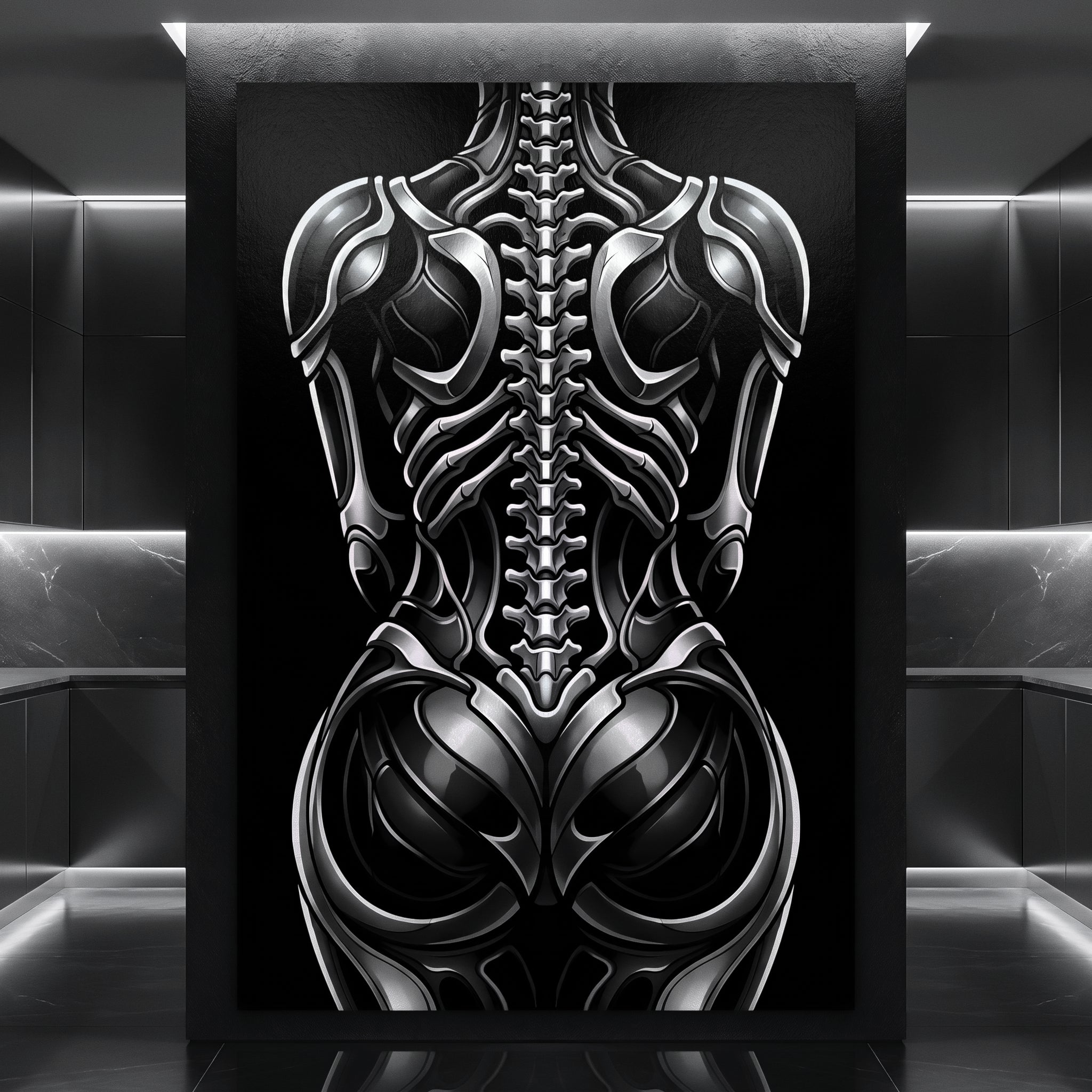 XENIA | Metallic Alien Female Cybernetic Body Wall Art | Luxury Gothic Op Art Print