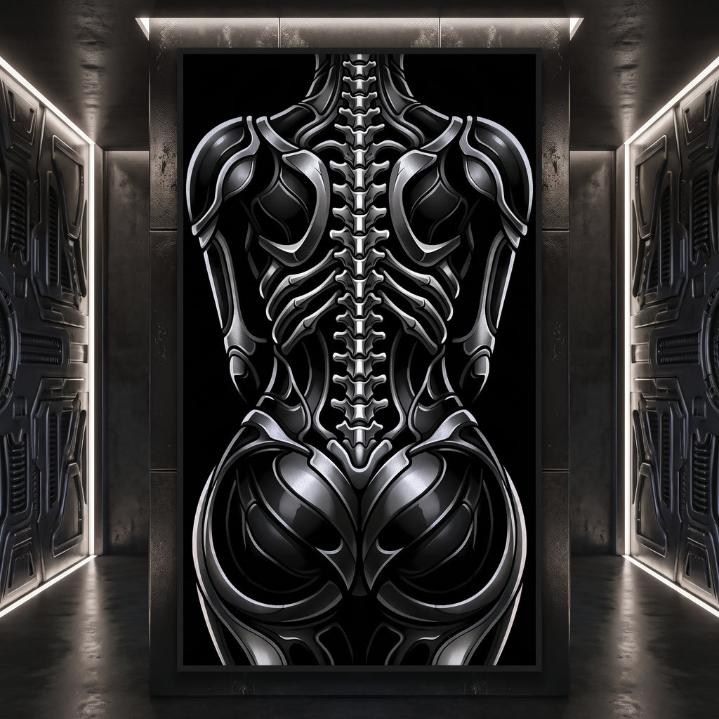 XENIA | Metallic Alien Female Cybernetic Body Wall Art | Luxury Gothic Op Art Print