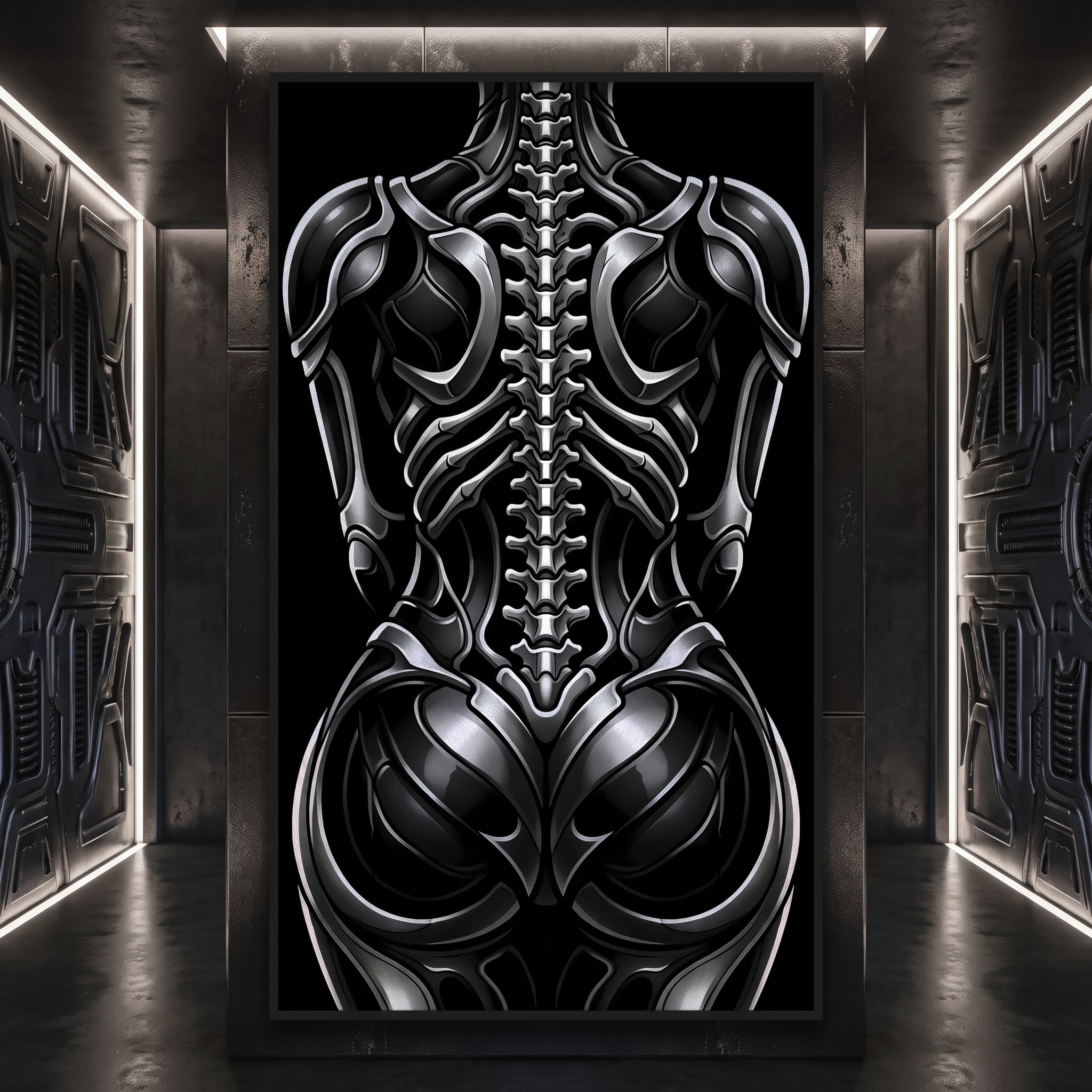 XENIA | Metallic Alien Female Cybernetic Body Wall Art | Luxury Gothic Op Art Print