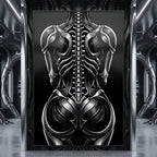 XENIA | Metallic Alien Female Cybernetic Body Wall Art | Luxury Gothic Op Art Print