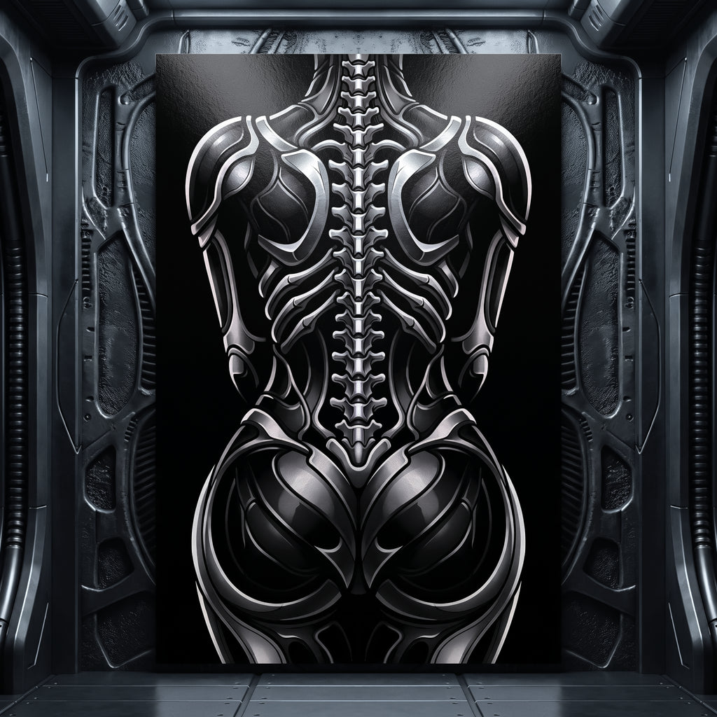 XENIA | Metallic Alien Female Cybernetic Body Wall Art | Luxury Gothic Op Art Print