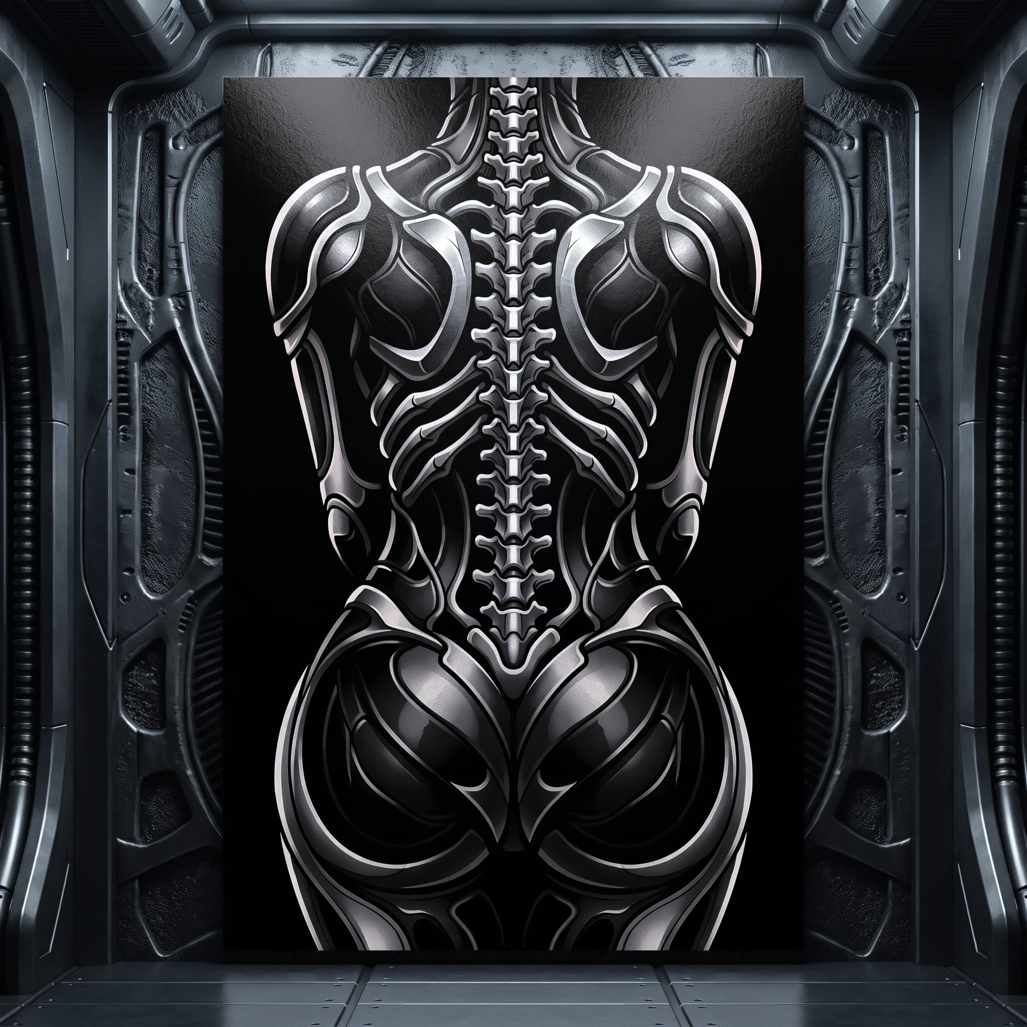 XENIA | Metallic Alien Female Cybernetic Body Wall Art | Luxury Gothic Op Art Print