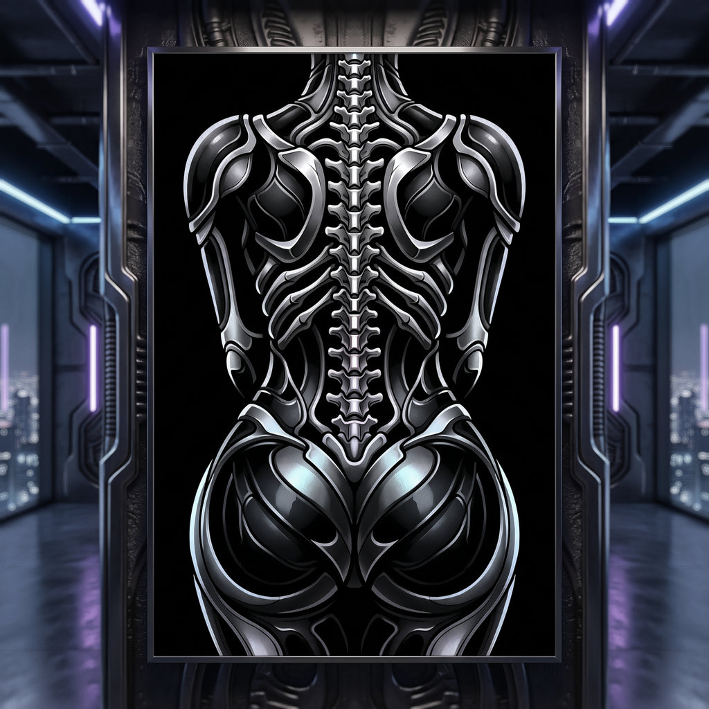 XENIA | Metallic Alien Female Cybernetic Body Wall Art | Luxury Gothic Op Art Print